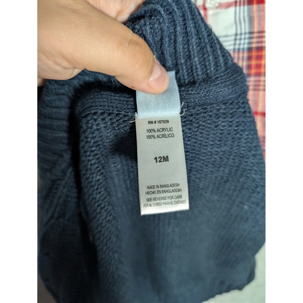 Little Lad Boys 12M Navy Cable Knit Cardigan Plaid Shirt Bow Tie‎ Preppy Dressy